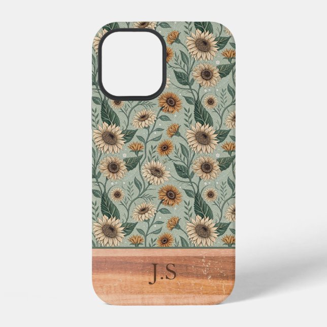 Custom Boho Sunflowers Wood Effect iPhone Hülle (Rückseite)