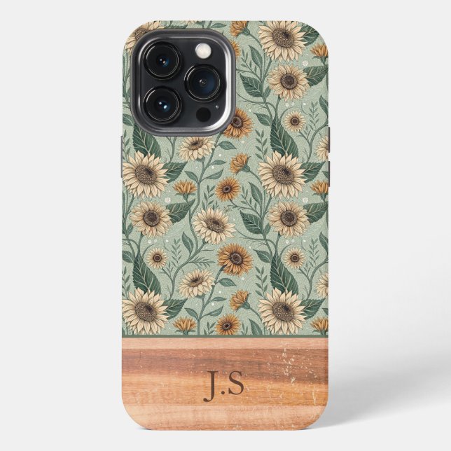 Custom Boho Sunflowers Wood Effect iPhone Hülle (Rückseite)