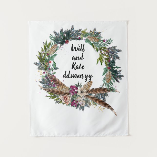 Custom Boho Winter Wedding Empfang Foto Stand Wandteppich (Vorderseite)