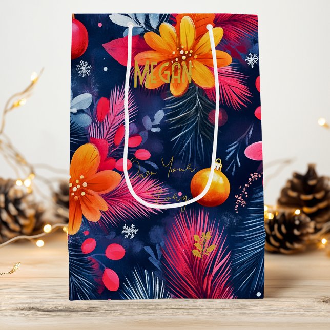 Custom Bold Floral Weihnachtsgeschenktasche Geschenktüte Für Weinflaschen (Von Creator hochgeladen)