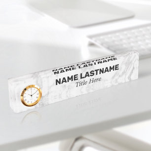 Custom Bold Gray Marble Minimalistisch Moderne Uhr Namensplakette