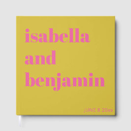 Custom Bold Names Modern Chartreuse Pink Wedding Gästebuch