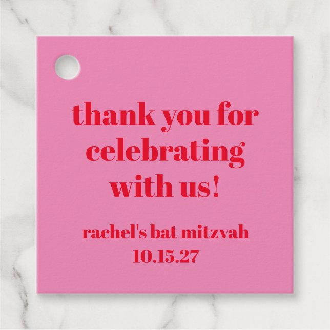 Custom Bold rosa Red Modern Bat Mitzvah Vielen Dan Geschenkanhänger (Vorderseite)