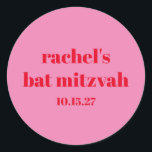 Custom Bold Typografie Pink Red Modern Bat Mitzvah Runder Aufkleber<br><div class="desc">Custom Bold Typografie Bright Pink und Red Modern Bat Mitzvah Classic Round Sticker</div>