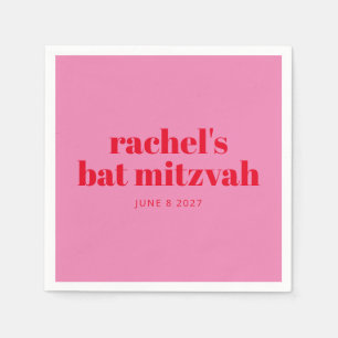 Custom Bold Typografie Pink Red Modern Bat Mitzvah Serviette