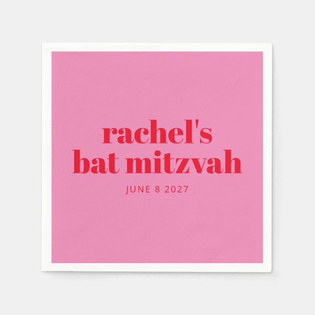Custom Bold Typografie Pink Red Modern Bat Mitzvah Serviette (Vorderseite)