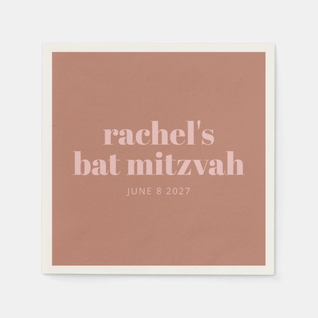 Custom Bold Typografy Terracotta Pink Bat Mitzvah Serviette (Vorderseite)