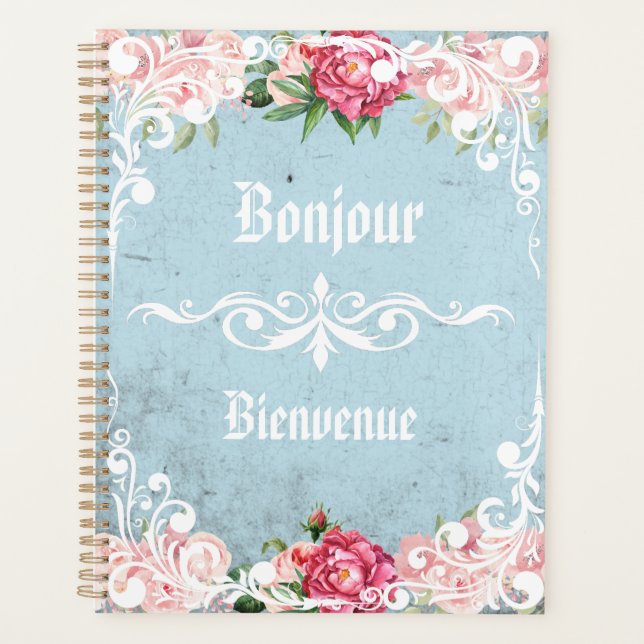 Custom Bonjour Bienvenue Romantisches, frenchische Planer (Vorderseite)