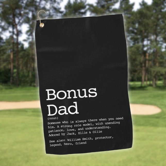Custom Bonus Vater Stepdad Definition Schwarz Golfhandtuch (Custom Bonus Dad Stepdad Definition Black Golf Towel)