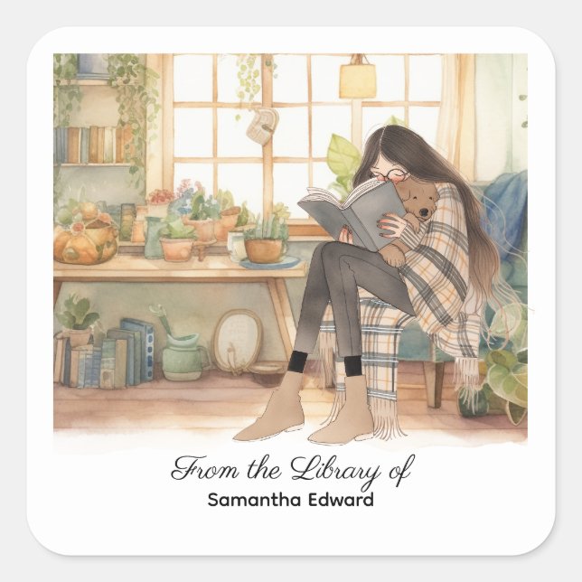 Custom Book Label Quadratischer Aufkleber (Vorderseite)