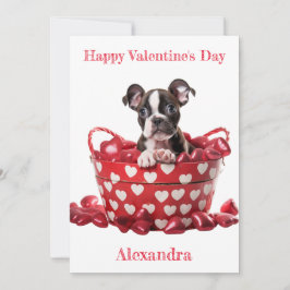 Custom Boston Terrier Pup Heart Basket Valentine Feiertagskarte