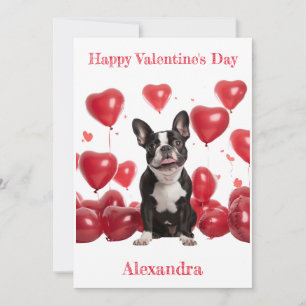 Custom Boston Terrier Red Hearts Balloon Valentine Feiertagskarte