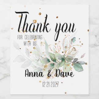 Custom Botanical & Gold Wedding Vielen Dank für Ih Weinetikett