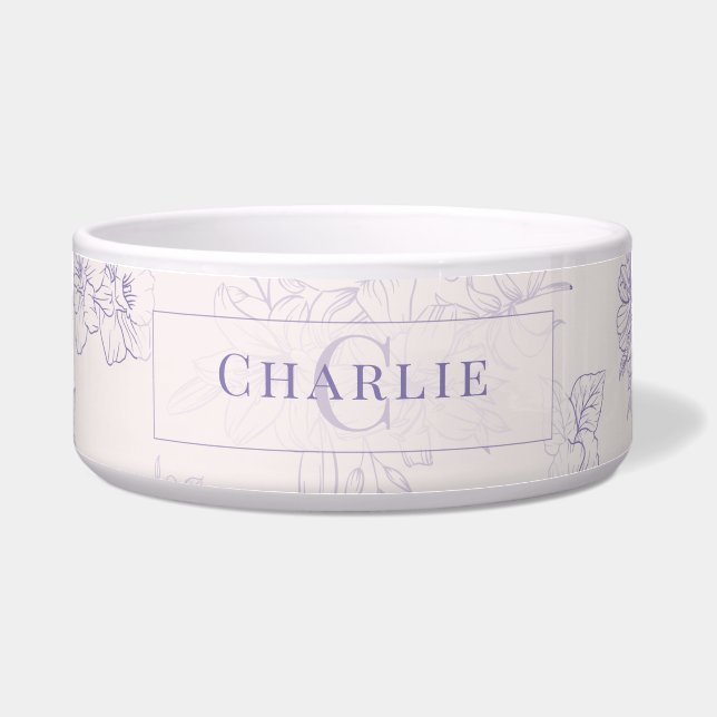Custom Botanical Monogram Personalized Dog Bowl Napf (Vorderseite)