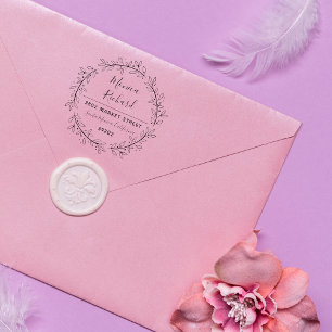 Custom Botanical Wreath Wedding Rücksendeadresse Gummistempel