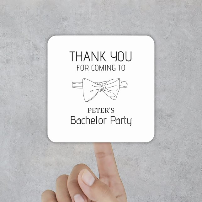 Custom Bow Krawatte Bachelor Party Danke Quadratischer Aufkleber (Custom Bow Tie Bachelor Party Thank You Square Sticker
)