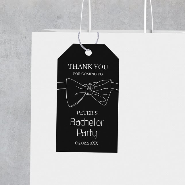 Custom Bow Krawatte Black Bachelor Party Danke Geschenkanhänger (Custom Bow Tie Black Bachelor Party Thank You Gift Tags)