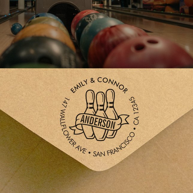 Custom Bowling Family Names Return Address Permastempel (Von Creator hochgeladen)