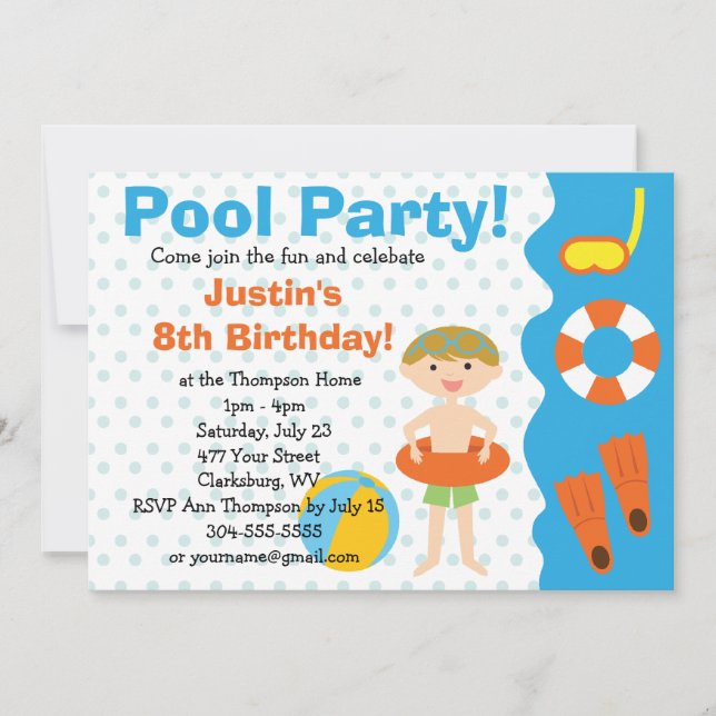Custom Boy Birthday Pool Party Einladung (Vorderseite)