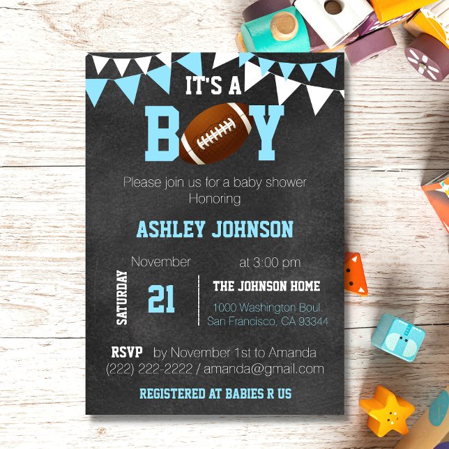 Custom Boy Chalkboard Fußball Thema Kinderdusche Einladung (Custom Boy Chalkboard Football Sport Theme Baby Shower Invitation)