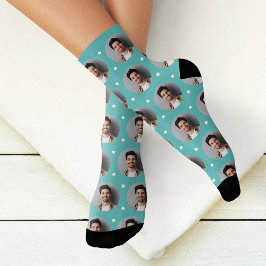Custom Boyfriend Foto Aqua Blue Liebe Socken