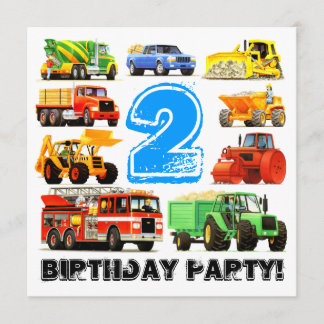 Custom Boy's 2. Geburtstags Construction Truck Par Einladung