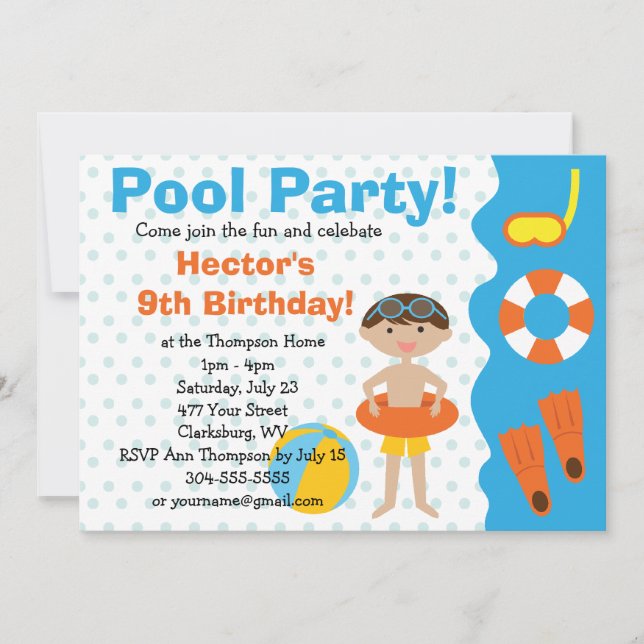 Custom Boy's Birthday Pool Party Einladung (Vorderseite)
