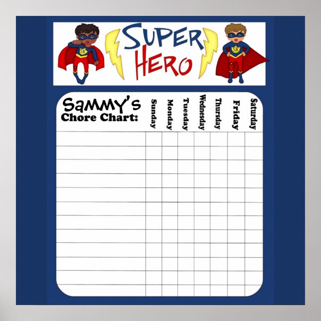Custom Boys Superhero Chore Chart Poster (Vorne)
