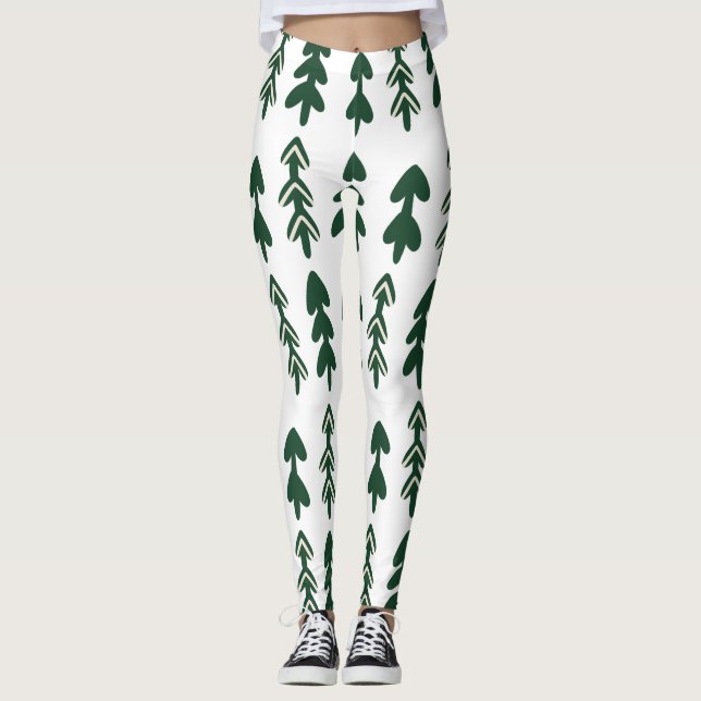 Custom Brand Green Beige Handgezeichnete Weihnacht Leggings (Vorderseite)