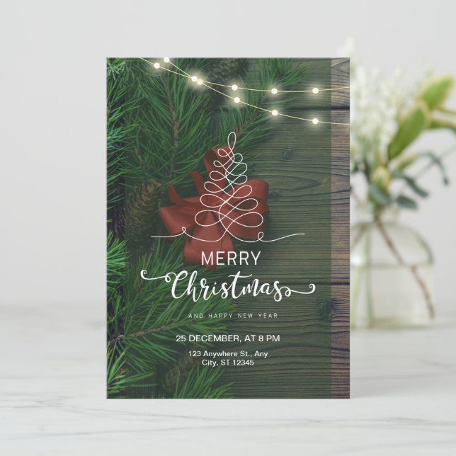 Custom Branded Green Simple Frohe Weihnachten Einladung (Stehend Vorderseite)