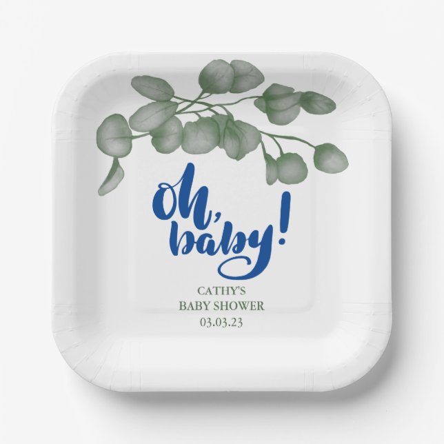 Custom Branded Greenery Oh Baby | Babydusche 9" Pappteller (Vorderseite)