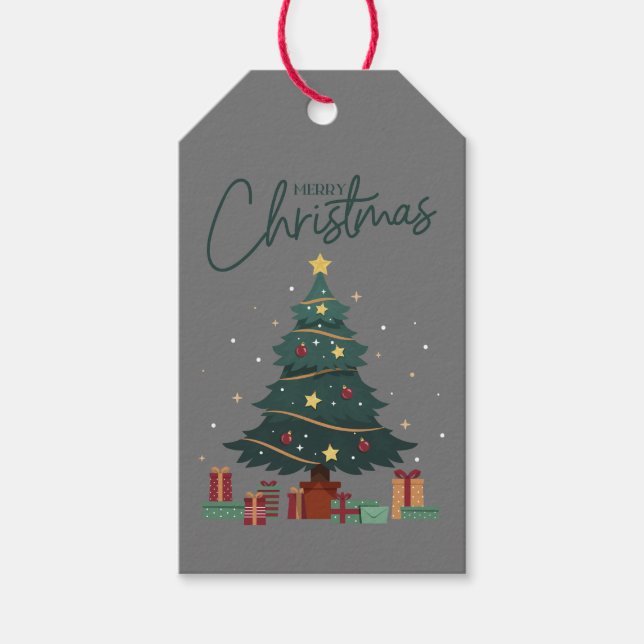 Custom Branded Merry Christmas Tree Gray Geschenkanhänger (Vorderseite)