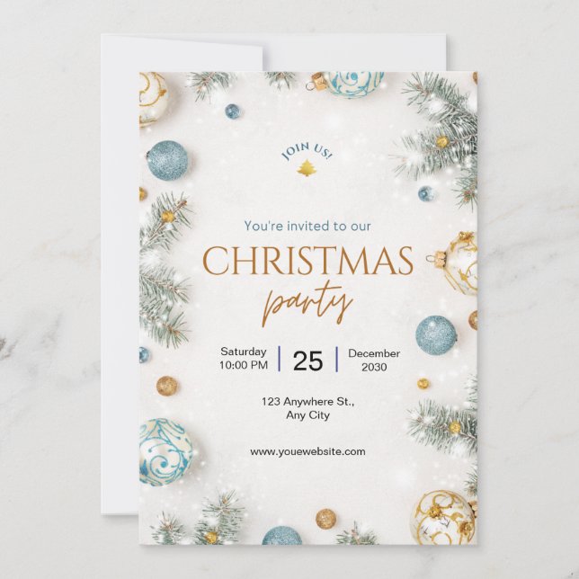 Custom Branded White and Blue Classy Weihnachten Einladung (Vorderseite)
