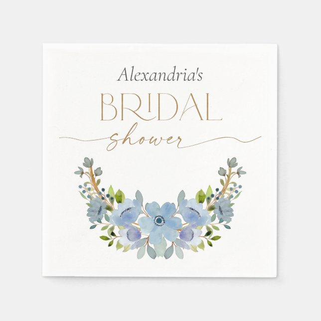 Custom Brautparty Blue Floral Bouquet Serviette (Vorderseite)