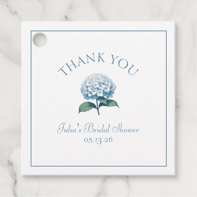 Custom Brautparty Blue Hydrangea Vielen Dank Geschenkanhänger (Vorderseite)