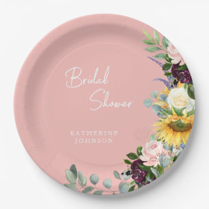 Custom Brautparty Blush Bloral Sunflower Pappteller