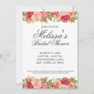 Custom Brautparty Einladung, Rosa und Gold Rose Einladung