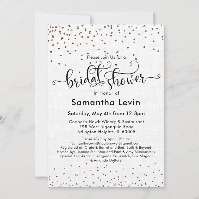 Custom Brautparty Gold Silver Confetti Einladung (Vorderseite)