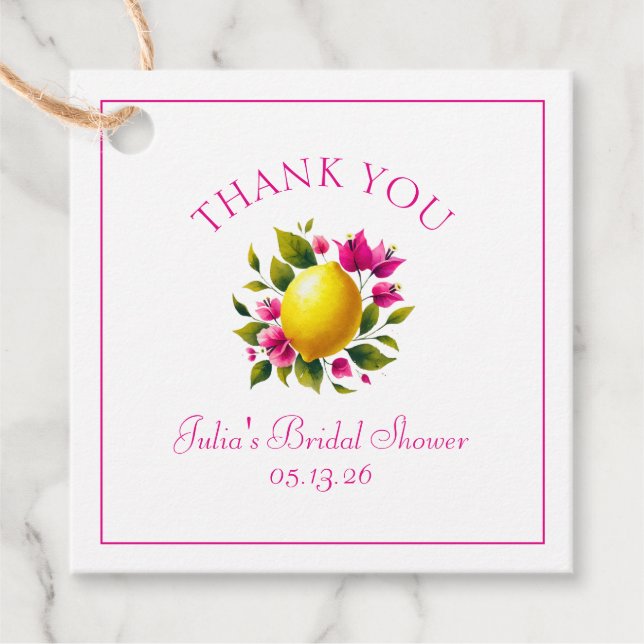 Custom Brautparty Lemon Pink Floral Vielen Dank Geschenkanhänger (Vorderseite)