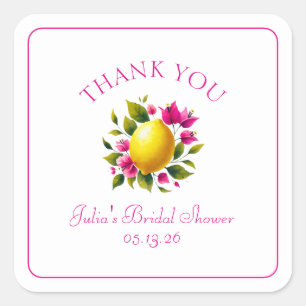 Custom Brautparty Lemon Pink Floral Vielen Dank Quadratischer Aufkleber