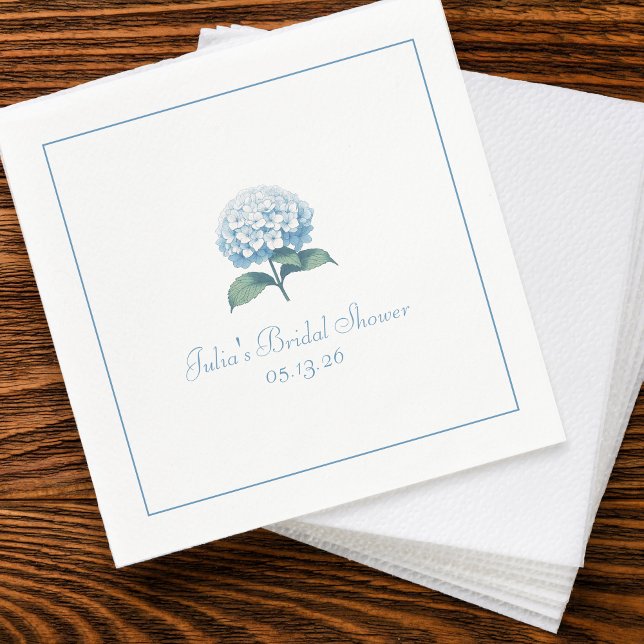 Custom Brautparty Napkin Elegant Blue Hydrangea Serviette (Von Creator hochgeladen)