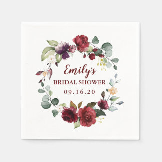 Custom Brautparty Napkins Maroon Blume Wreath Serviette