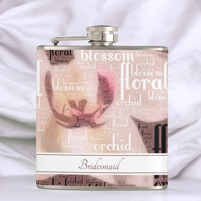 Custom Brautparty Rose Gold Orchideen Flachmann (Flask front with template text)