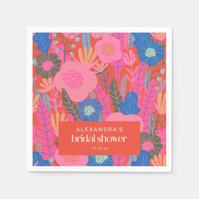 Custom Bridal Shower Boho Floral Pink Red Stylish Serviette (Vorderseite)