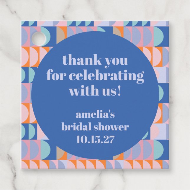 Custom Bridal Shower Thank You Blue Geometric Geschenkanhänger (Vorderseite)