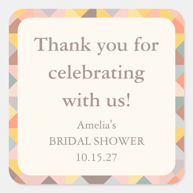 Custom Bridal Shower Thank You Yellow Pastel Shape Quadratischer Aufkleber (Vorderseite)