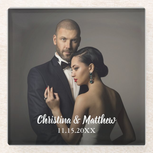 Custom Bride and Groom's Foto Glasuntersetzer (Vorderseite)