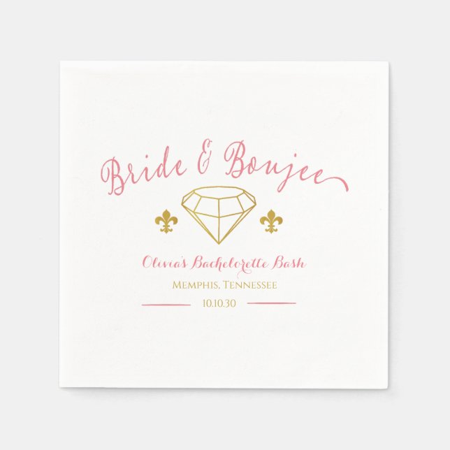 Custom Bride Boujee Diamond Junggeselinnen-Abschie Serviette (Vorderseite)