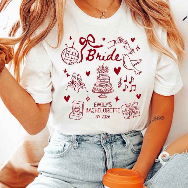 Custom Bride Coquette Red Bow Bachelorette Party Tri-Blend Shirt (Von Creator hochgeladen)