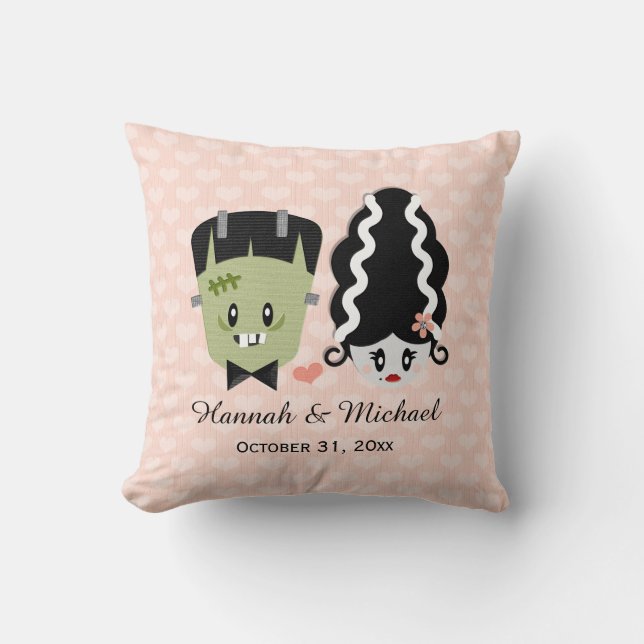 Custom Bride Frankenstein und Monster Wedding Kissen (Vorderseite)